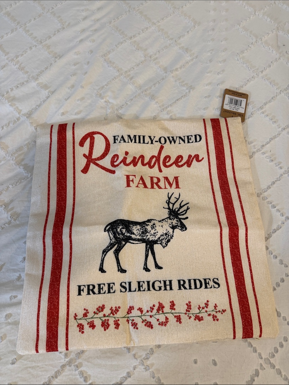 Reindeer Farm Holiday Pillow Cover - Red and Cream